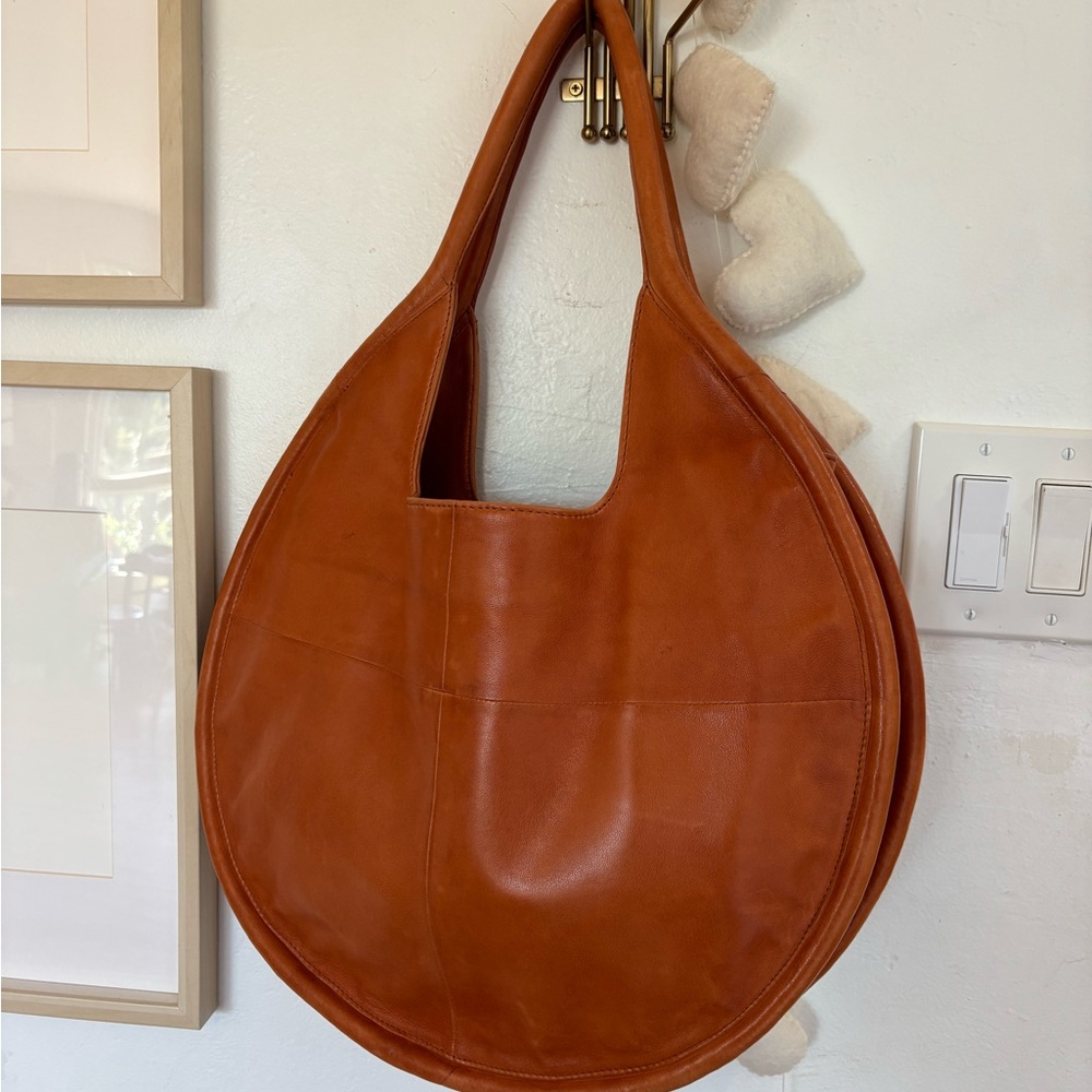 Anthropologie Round Tan Leather Shoulder Bag